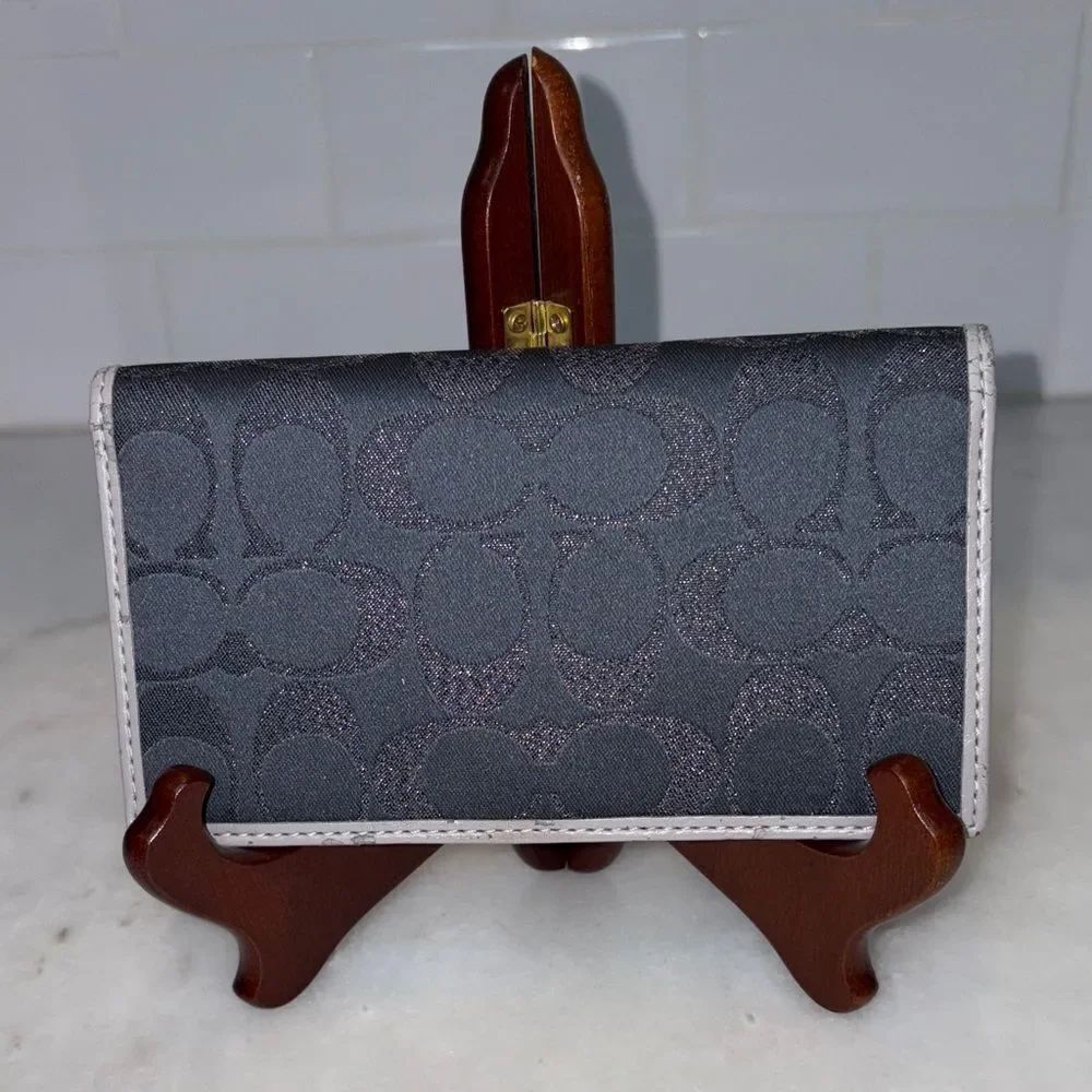 Coach Checkbook Wallet Designer Lurex Jacquard Signature Checkbook Holder